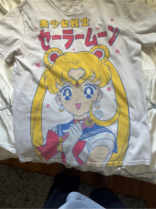 Sailor Moon Tops - Sailor Moon Graphic Tee - White with Yellow & Pink Print